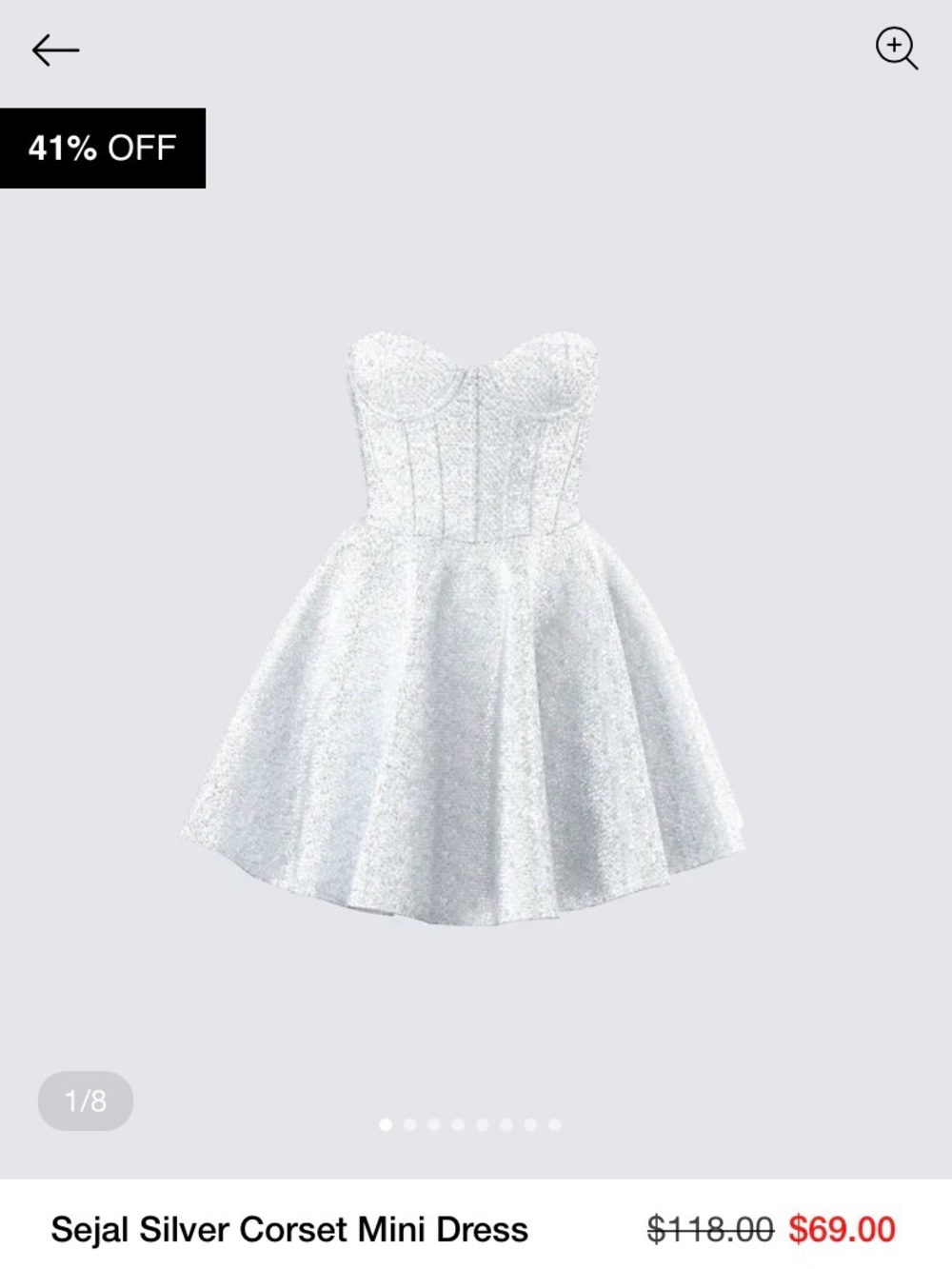 Finesse Silver Corset Fit-and-Flare Mini Dress